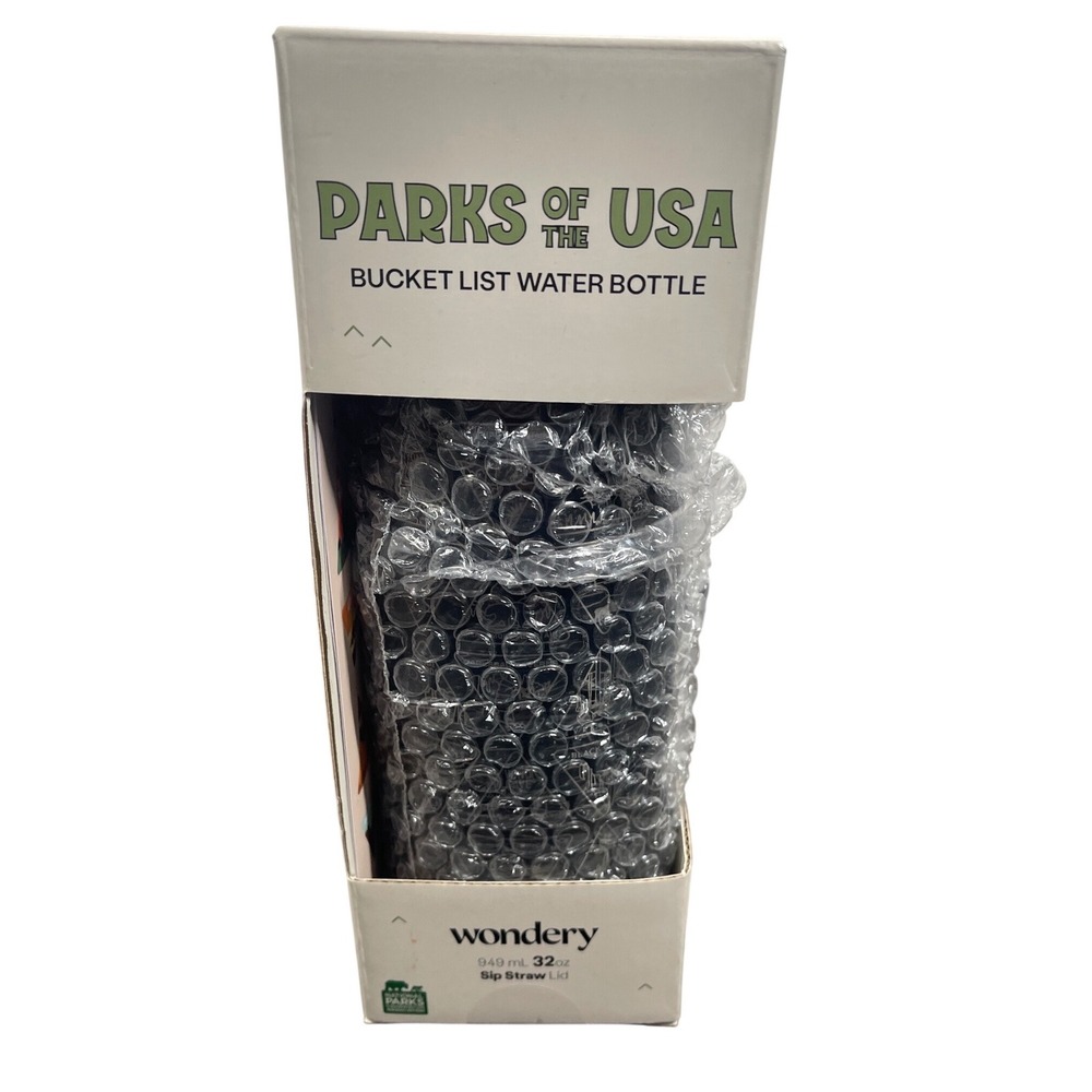 Wondery Parks of the USA Bucket List Water Bottle 32oz Black Stainless Steel New